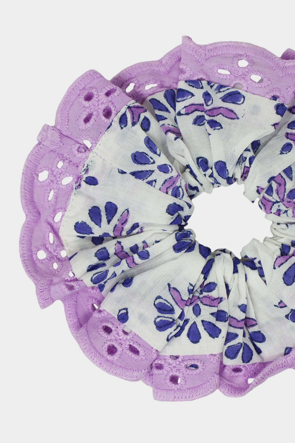 Lace Trim Scrunchie | Buta Blue/Purple