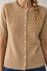 Alpaca Blend Short Sleeve Cardigan | Light Camel