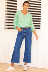 Clea Viscose Crinkle Blouse | Circle White/Green