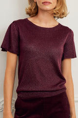 Metallic Knit Angel Sleeve T-Shirt | Burgundy
