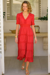 Viola Cotton Midi Dress | Hot Red