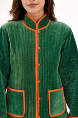 Velvet Quilted Jacket | Green/Orange