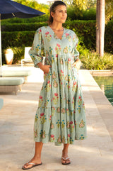 Surbhi 3/4 Sleeve Dress | Teal/Multi - Aspiga