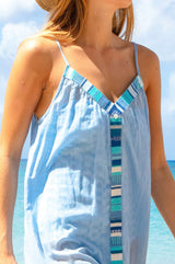 Ipanema Embroidered Dress | Blue/White - Aspiga