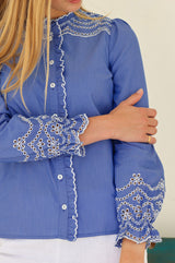 APPROVED * NEEDS WC Embroidered Chambray Shirt| Blue - Aspiga
