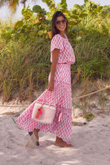 Bea Printed Organic Cotton Skirt | Geranium White/Pink