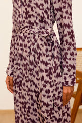 Minette Viscose Crepe Printed Shirt Dress | Animal Ikat Fig