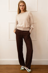 Merino Wool Stripe Crew Neck Jumper | Oat/Cream