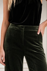 Palazzo Velvet Trouser | Dark Olive