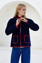 Velvet Quilted Jacket | Navy/Red