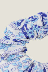 Block Print Scrunchie Linear Botanical | Blue