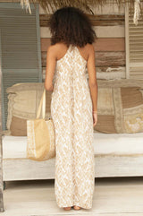 Lenu Maxi Dress | Fluid Abstract White/Taupe