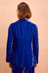 Asha Velvet Single Breasted Blazer | Azure Blue