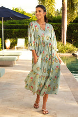 Surbhi 3/4 Sleeve Dress | Teal/Multi - Aspiga