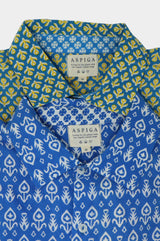 Men's Printed Cotton Shirt | Bud Stamp Blue/Yellow