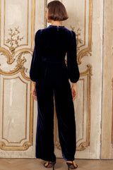 Tallulah Velvet Long Sleeve Jumpsuit | Navy