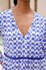 Hayden Organic Cotton Dress | Ikat White/Blue