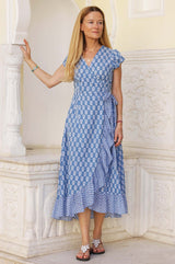 Demi Cotton Wrap Dress | Blue/White