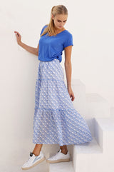 Bea Printed Organic Cotton Skirt | Clover Arches White/Blue