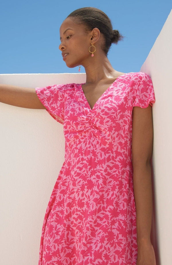 Felicity EcoVero™ Dress | Clematis Vines Mono Pink/Pink