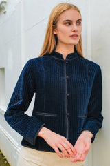 Velvet Quilted Jacket | Navy