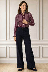 Frill Collar Stripe Blouse | Purple/Pink