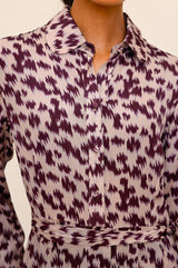 Minette Viscose Crepe Printed Shirt Dress | Animal Ikat Fig
