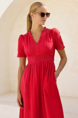 APPROVED * Esha Organic Cotton Cheesecloth Dress | Red - Aspiga