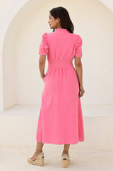 Esha Organic Cotton Cheesecloth Dress | Pink