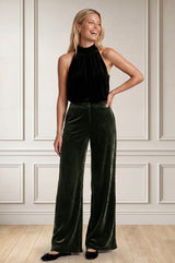 Palazzo Velvet Trouser | Dark Olive