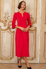 Jocelyn V-Neck 3/4 Sleeve Stretch Corduroy Dress | Red