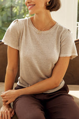 Metallic Knit Angel Sleeve T-Shirt | Gold