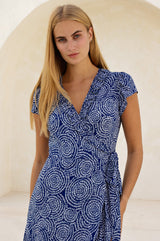 Demi EcoVero™ Wrap Dress | Circle Navy/White