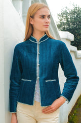 Velvet Quilted Jacket | Blue - Aspiga