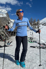 Merino Wool Stripe Hearts Quarter Zip | Blue/Cream/Navy