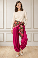 Bold Floral Print Scarf | Khaki/Red/Purple