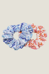 Block Print Scrunchie Linear Botanical | Blue