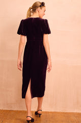 Dulcie Velvet Puff Sleeve Dress | Aubergine - Aspiga