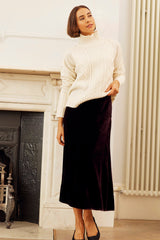 Velvet Midi Skirt | Aubergine