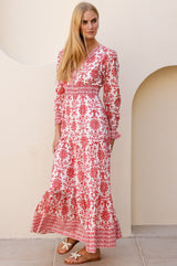 Billie Block Print Organic Cotton Dress | Red/White - Aspiga
