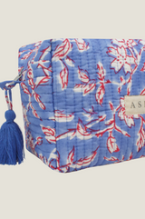 Block Print Medium Wash Bag | Japanese Flower Marina Blue