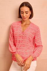 Clea Blouse | Flower Tile Orange/Pink