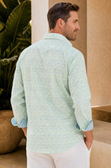 Men's Organic Cotton Shirt | Mini Sunflower Mint/White