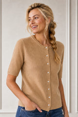 Alpaca Blend Short Sleeve Cardigan | Light Camel