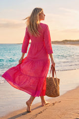 Mykonos Organic Cotton Maxi Beach Dress | Pink/Orange