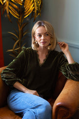 Claudette Velvet Blouse | Dark Olive