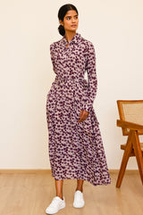 Minette Viscose Crepe Printed Shirt Dress | Animal Ikat Fig