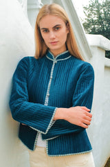 Velvet Quilted Jacket | Blue - Aspiga