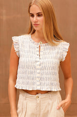 Sleeveless Blouse Patmos Omaris | Cream/Blue