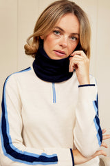 Merino Wool Overarm Stripe Quarter Zip Jumper | Cream/Navy/Blue